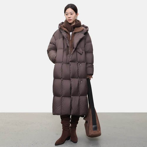女性日记白鸭绒长款羽绒服冬