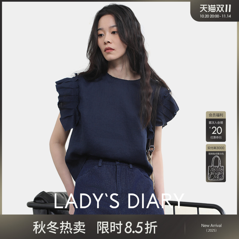 女性日记文艺感亚麻T恤圆领体恤