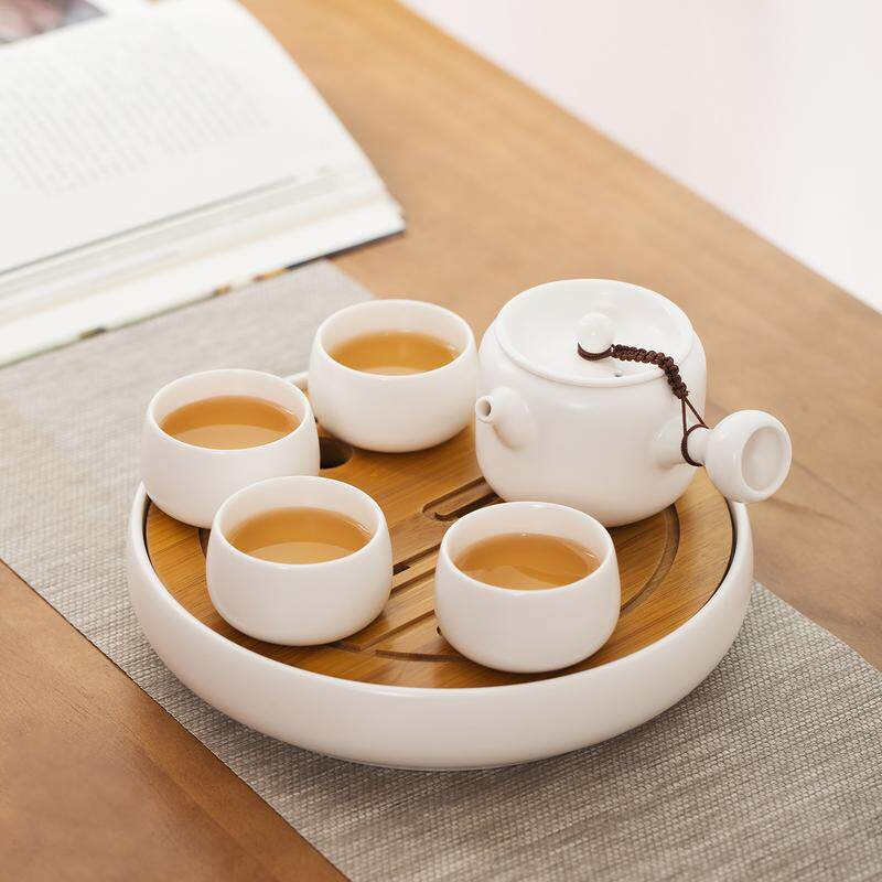 大牌品质 工厂价格 带茶盘小家庭茶具6件套 竹制茶盘表面缕空设计