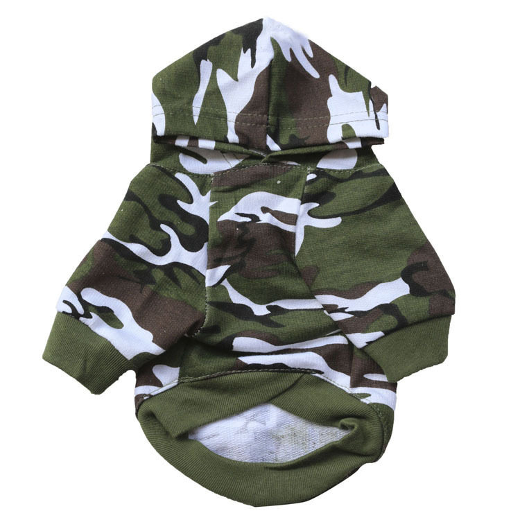 工厂宠物服装批发狗狗衣服绿色07号迷彩带帽体恤泰迪衣服春秋款