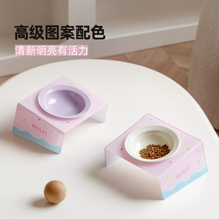宠物碗陶瓷小猫咪碗猫粮碗饭碗高脚护颈猫食盆猫狗饮水碗宠物用品