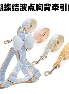 22新款宠物牵引绳蝴蝶结猫咪牵引绳胸背波点遛狗绳宠物用品发