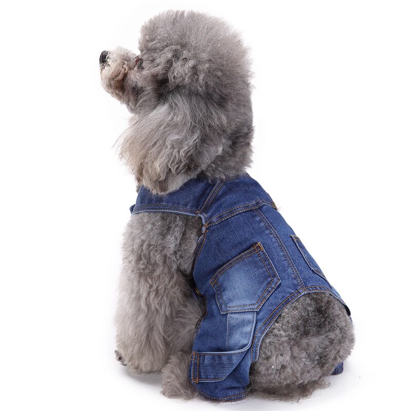 厂家批发柔软牛仔背带裤宠物衣服连体衣四脚秋冬贵宾泰迪犬狗衣服