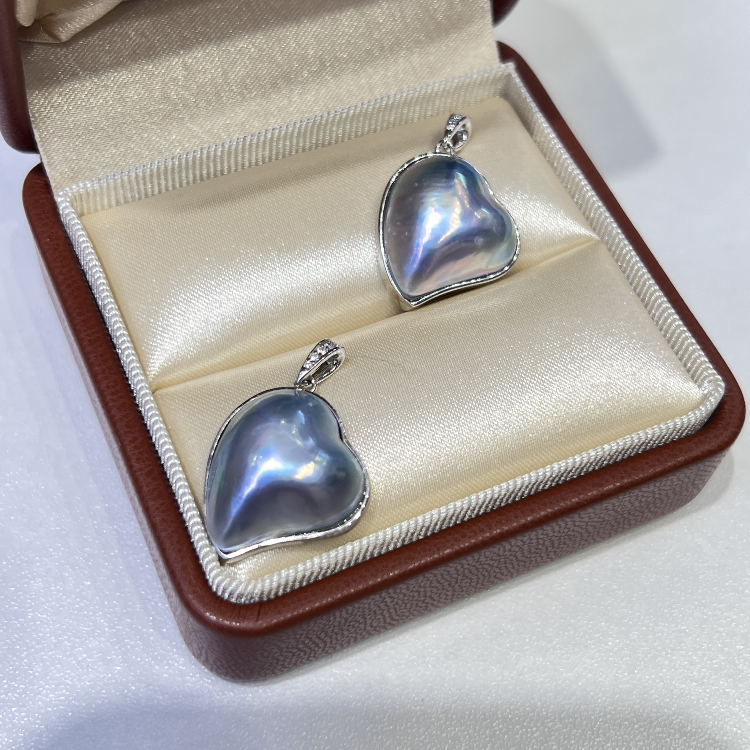 怦然心动海水桃心爱心马贝珍珠日本仙境色S925银吊坠15*17mm微瑕