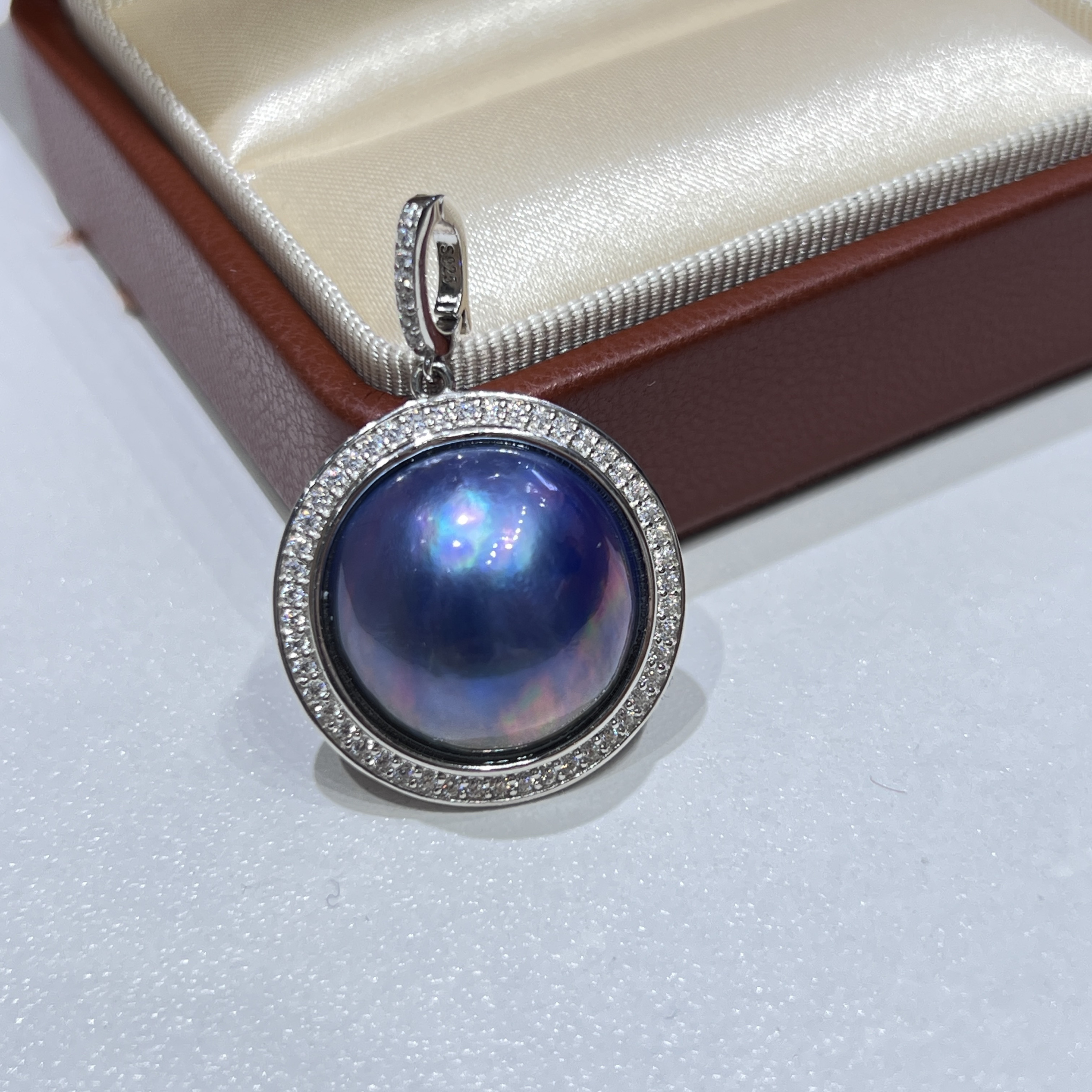 璀璨系列蓝月之光海水马贝珍珠17-18mmS925银吊坠万能扣微瑕大气