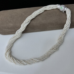 复古名伶多层珍珠项链3-4mm正圆基本无暇淡水珍珠扣头多种戴法8层