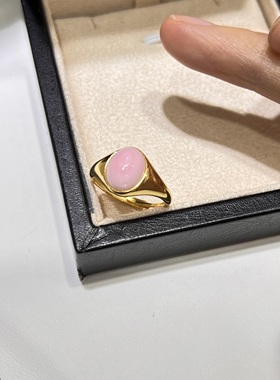 pink queen系列海水海螺贝珠天然粉贝S925银开口戒指8*10微眼光面