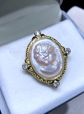 海水马贝珍珠胸花吊坠卡梅奥中古首饰vintage