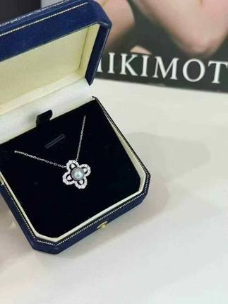 幸运草花瓣海水akoya真多麻7-8mm珍珠925银项套链甜美经典四叶草