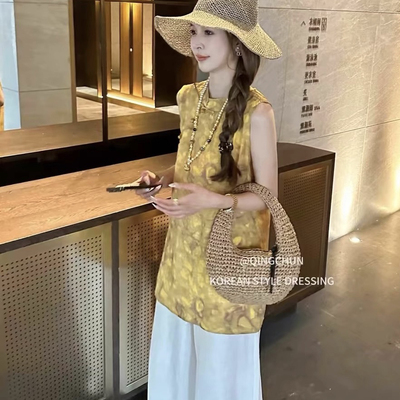 【流黎】2025夏季新款新中式国风提花斜襟盘扣无袖中长款马甲上衣