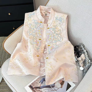 【花蝶】改良新中式国风夹棉马甲唐装重工刺绣盘扣背心女