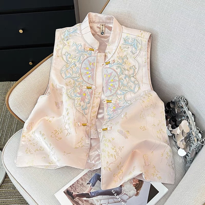 【花蝶】改良新中式国风夹棉马甲唐装重工刺绣盘扣背心女