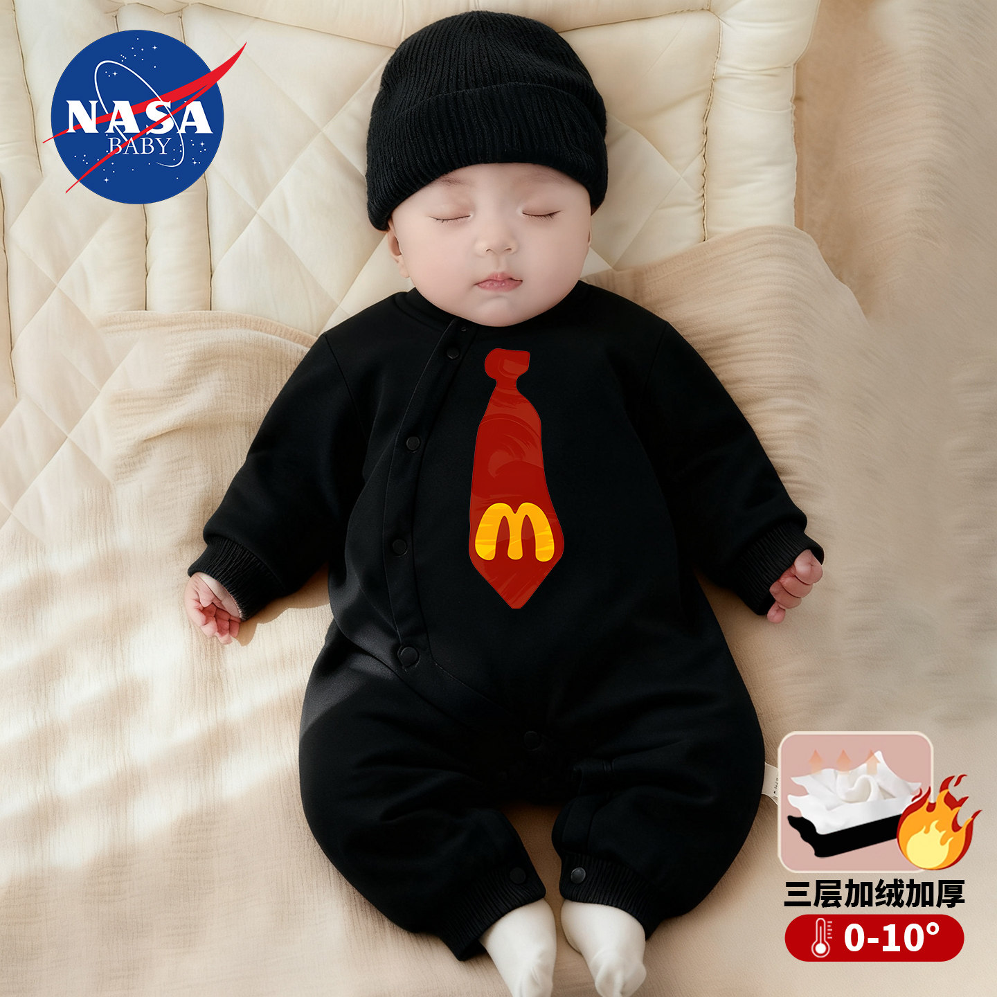 冬季侧开长袖宝宝连体衣纯棉保暖