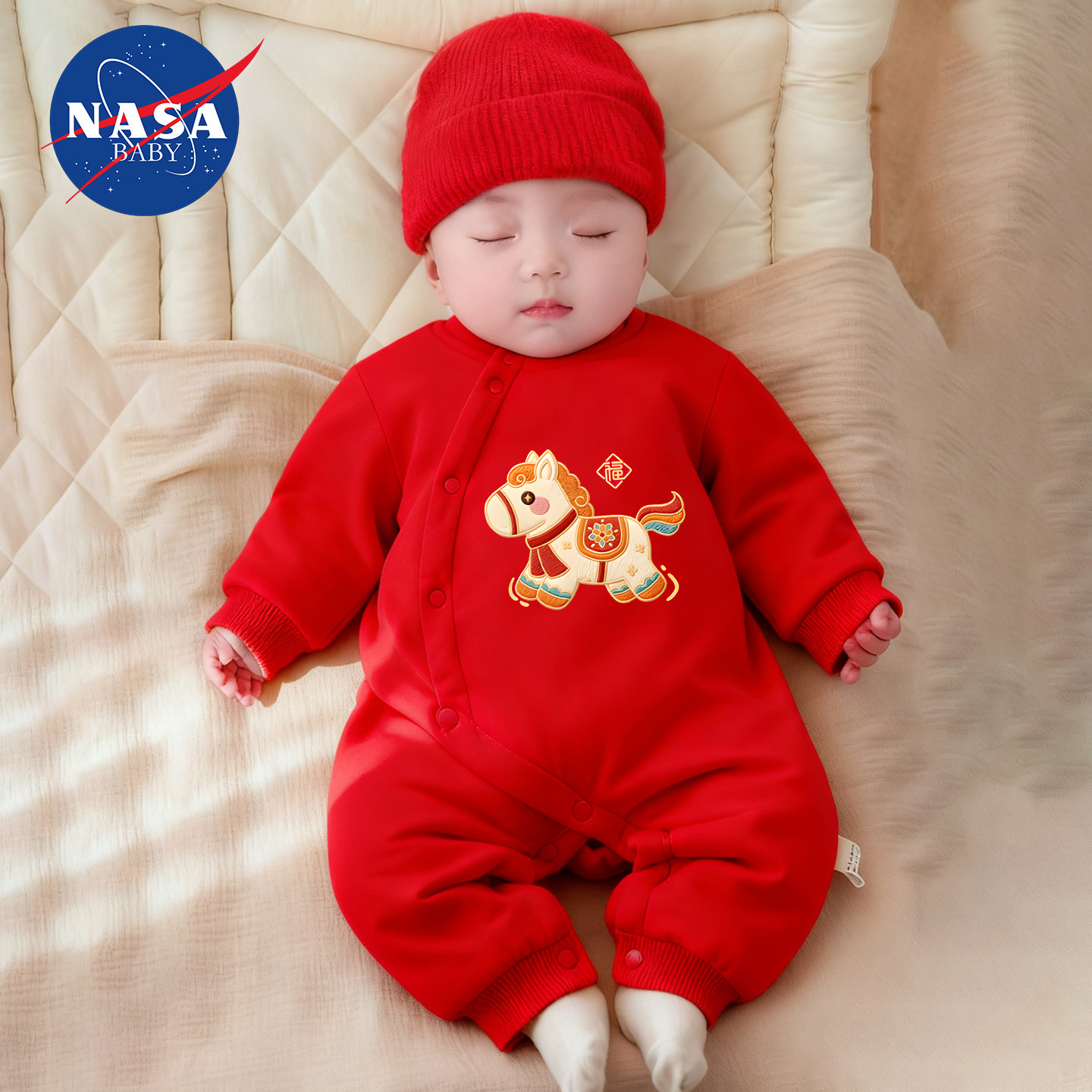 冬季新生婴儿侧开夹棉过马年宝宝长袖连体衣保暖红色纯棉爬爬服装,童装/婴儿装/亲子装,连身衣/爬服/哈衣,淘宝优惠券,粉丝福利购,淘宝优惠卷