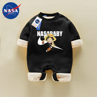 NASA联名海贼王新生婴儿衣服冬季加绒加厚保暖连体衣宝宝外出哈衣