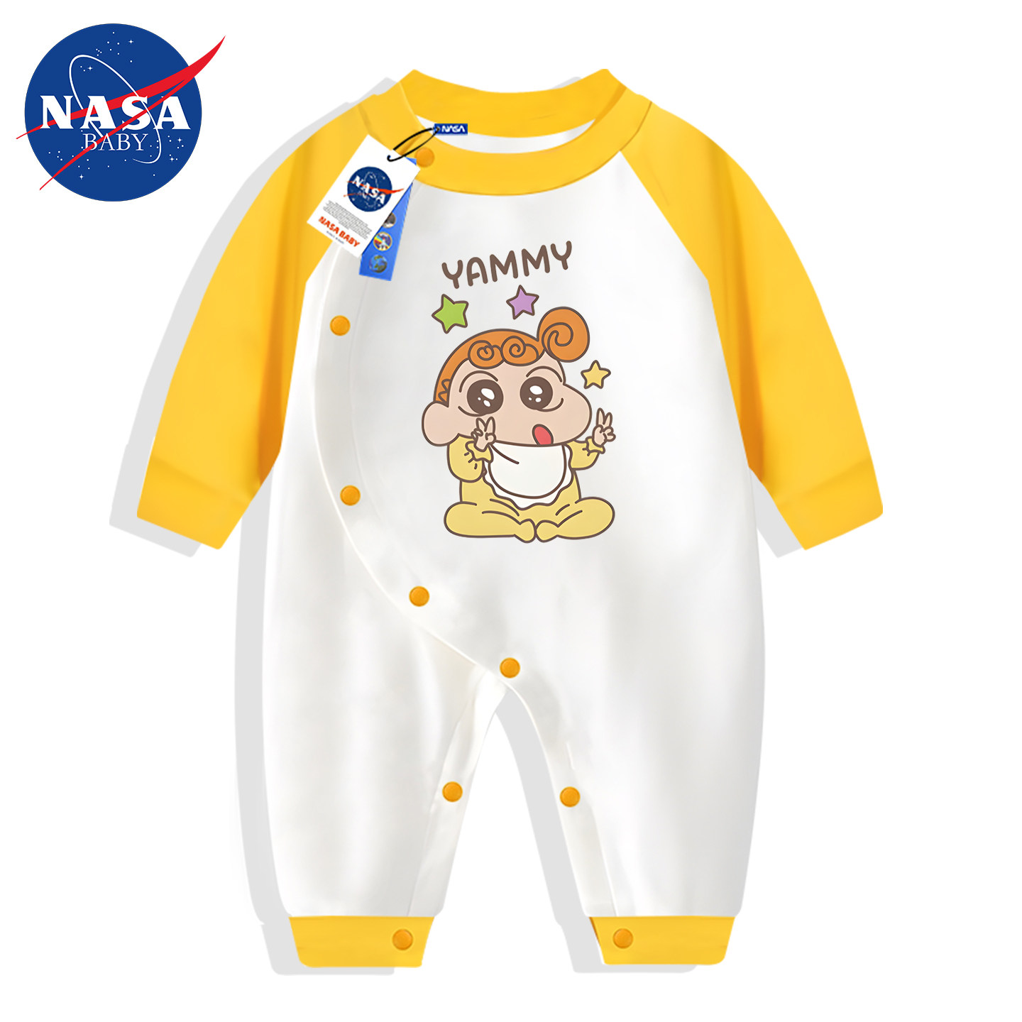 早秋新生婴儿爬爬服纯棉侧开长袖蜡笔小新小葵宝宝连体衣潮牌百天