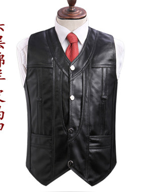 春秋冬季中老年羊皮马甲男真皮背心老人多口袋坎肩大码宽松爸爸装