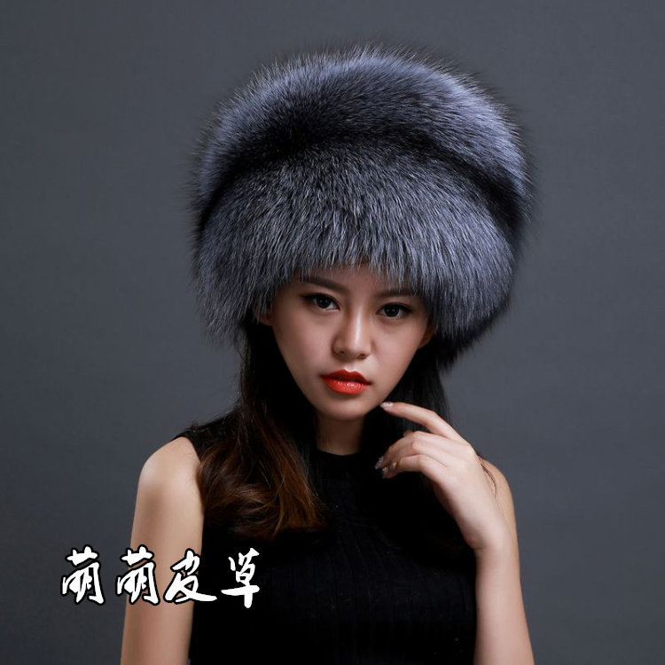 女款整张狐狸皮帽子狐狸毛帽子银狐圈帽 皮草大圆帽子冬男女通用
