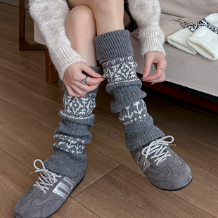 费尔岛袜套女秋冬加厚保暖针织袜套堆堆袜套护腿靴长袜套配雪地靴