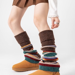 秋冬加厚针织袜套女堆堆袜复古条纹保暖y2k小腿套护腿羊毛长袜套
