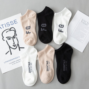 袜子男纯棉短筒袜ins潮流春夏季 潮牌字母低帮运动情侣吸汗白色袜