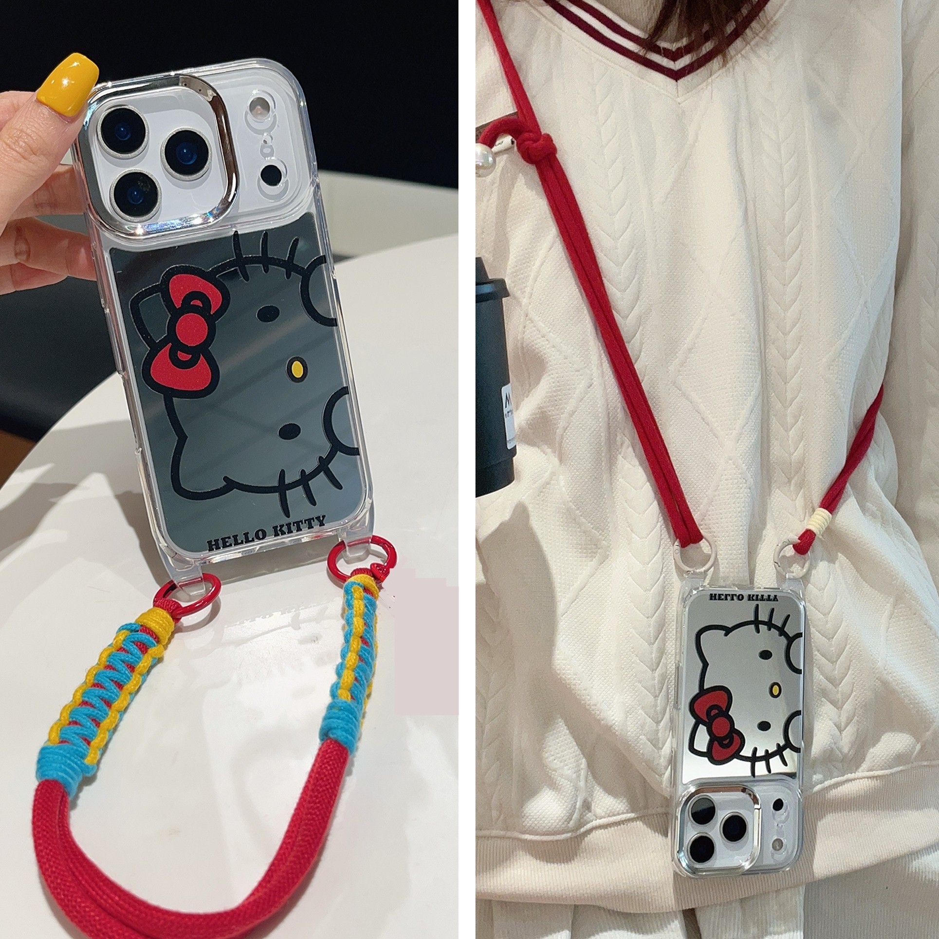 韩系ins新年补妆镜kitty猫带挂绳适用苹果17promax手机壳iphone16pro新款17pro镜面13手拎15Pro斜挎背14手绳,3C数码配件,手机保护套/壳,淘宝优惠券,粉丝福利购,淘宝优惠卷