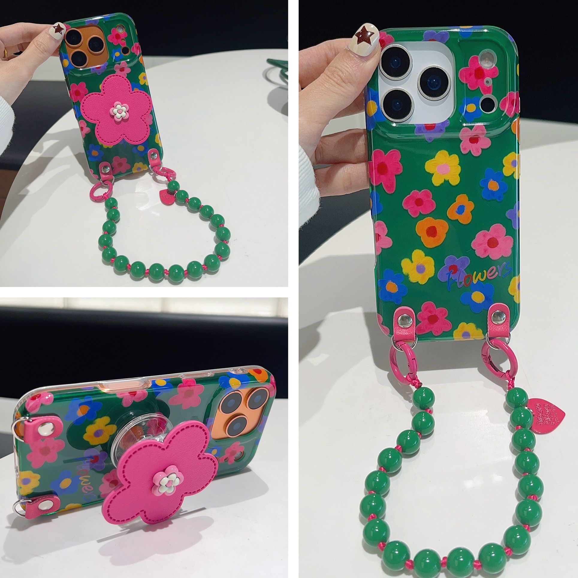 高级感玫粉色皮质花朵支架适用苹果17promax手机壳iphone16彩色油画17Pro新款13便携手绳14手拎15pro早春小众,3C数码配件,手机保护套/壳,淘宝优惠券,粉丝福利购,淘宝优惠卷