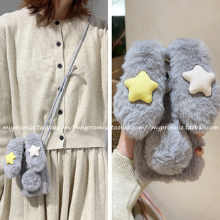 秋冬新款毛绒兔子适用苹果17promax手机壳iphone16pro毛茸茸13暖手14Plus冬季15promax斜挎可背带挂绳挂脖12