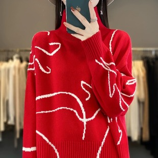 宽松高领毛衣女厚短款红色本命年新款新年打底衫内搭外穿针织衫