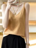 上衣2025新款 V领针织吊带背心女夏装 宽松百搭无袖 性感内搭打底T恤