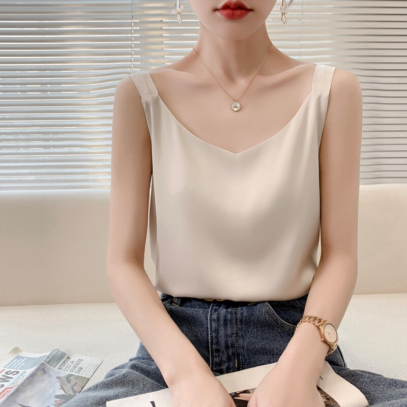 高级真丝醋酸小众背心吊带女夏季上衣内搭外穿微胖法式设计感奶甜图片