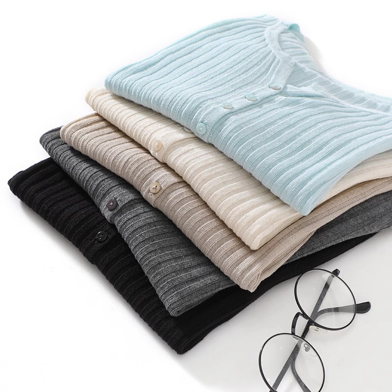 冰麻针织短袖开衫女T恤上衣