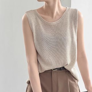 女士天丝亚麻吊带背心女夏外穿内搭2025新款宽松无袖针织打底上衣