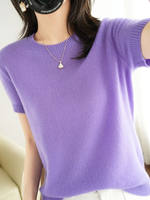 Spring and Autumn round-neck short-sleeved women's cashmere sweater, loose short base layer, half-sleeved knitted sweater, thin mid-sleeved cashmere sweater thumbnail 2
