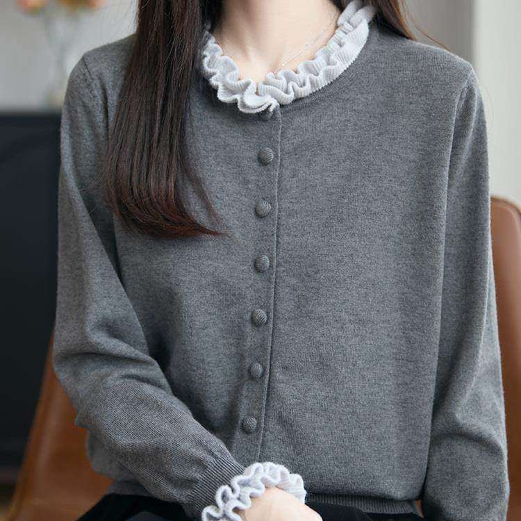 法式设计感撞色木耳边针织开衫女2025新款宽松显瘦洋气外套毛衣潮,女装/女士精品,毛针织衫,淘宝优惠券,粉丝福利购,淘宝优惠卷