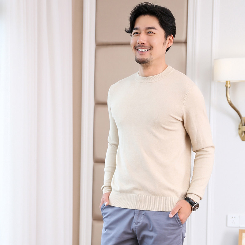 2019 NEW MENS THICKENED ROUND NECK HEDGING BOTTOMING CASHMERE KNITTED LOOSE ROUND NECK AUTUMN AND WINTER SOLID COLOR SWEATER MEN