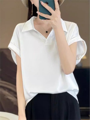 断码真丝短袖女POLO领翻领