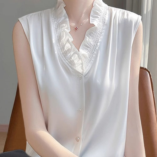 女休闲质感缎面V领打底衫背心