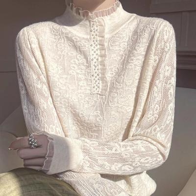 针织毛衣女气质百搭荷叶领打底衫