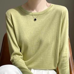 2025春季新款精仿羊毛衫女圆领短款宽松长袖白色T恤薄款打底小衫