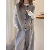 灰色圆领毛衣马甲女开衫 羊毛百搭叠穿坎肩针织背心上衣 秋冬新款