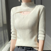 精仿七分袖 毛衣性感气质外搭上衣 半袖 针织打底衫 女半高领套头修身