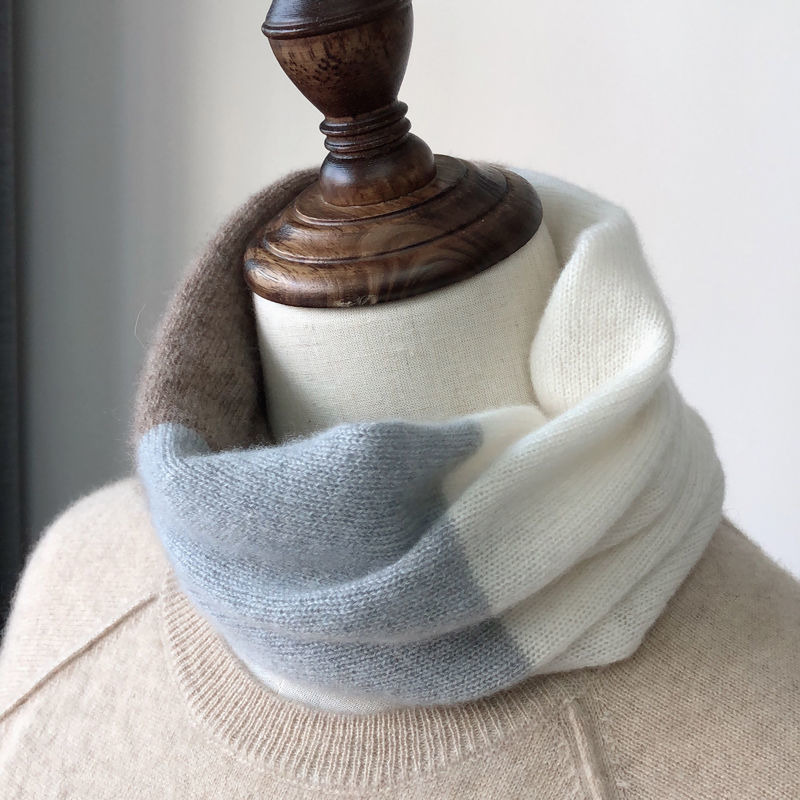 羊绒羊毛围脖男女直筒套头脖套时尚拼接护颈假领围巾保暖围脖百搭