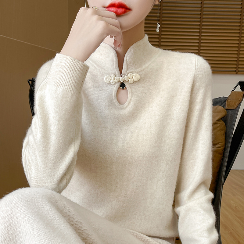 新中式国风立领毛衣女修身