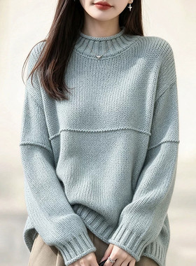 半高领粗线毛衣女秋冬慵懒风宽松