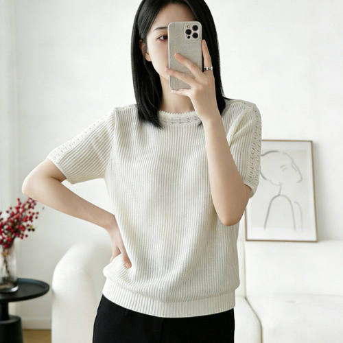 夏季上衣镂空时尚天丝小衫t恤