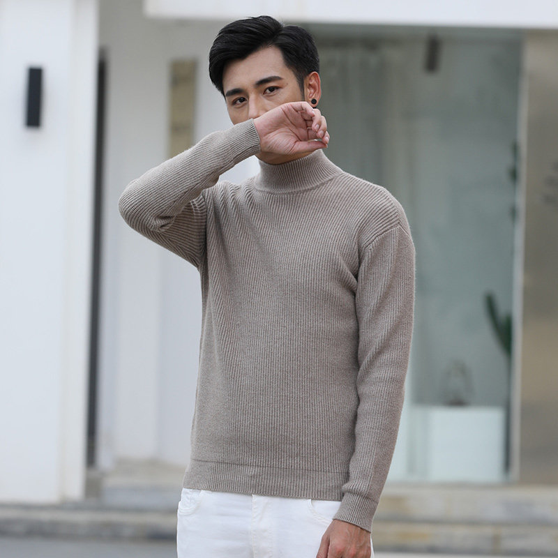 AUTUMN AND WINTER NEW 100 CASHMERE SWEATER MENS HALF-HIGH NECK DRAWSTRING WOOL SWEATER THICKENED SWEATER VERSATILE KNITWEAR LOOSE BASE