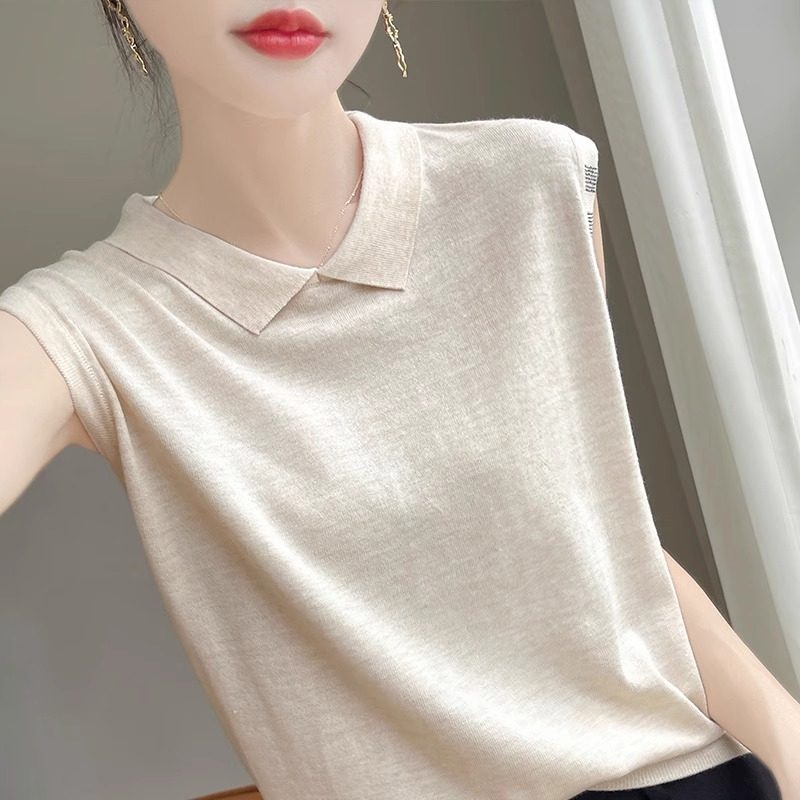 亲肤小翻领马甲背心针织打底衫