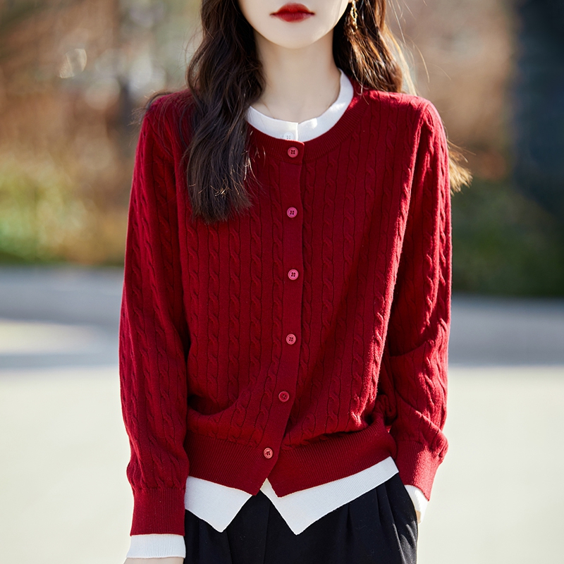 宽松上衣撞色打底针织开衫