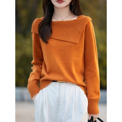 女长袖宽松显瘦橘色气质上衣